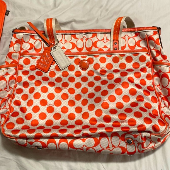 Coach Bags Coach Diaper Bag With Crossbody Strap Fun Summer Colors With Coral Dots Poshmark